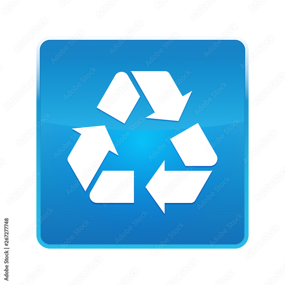 Recycle symbol icon shiny blue square button Recycle symbol icon shiny blue square button