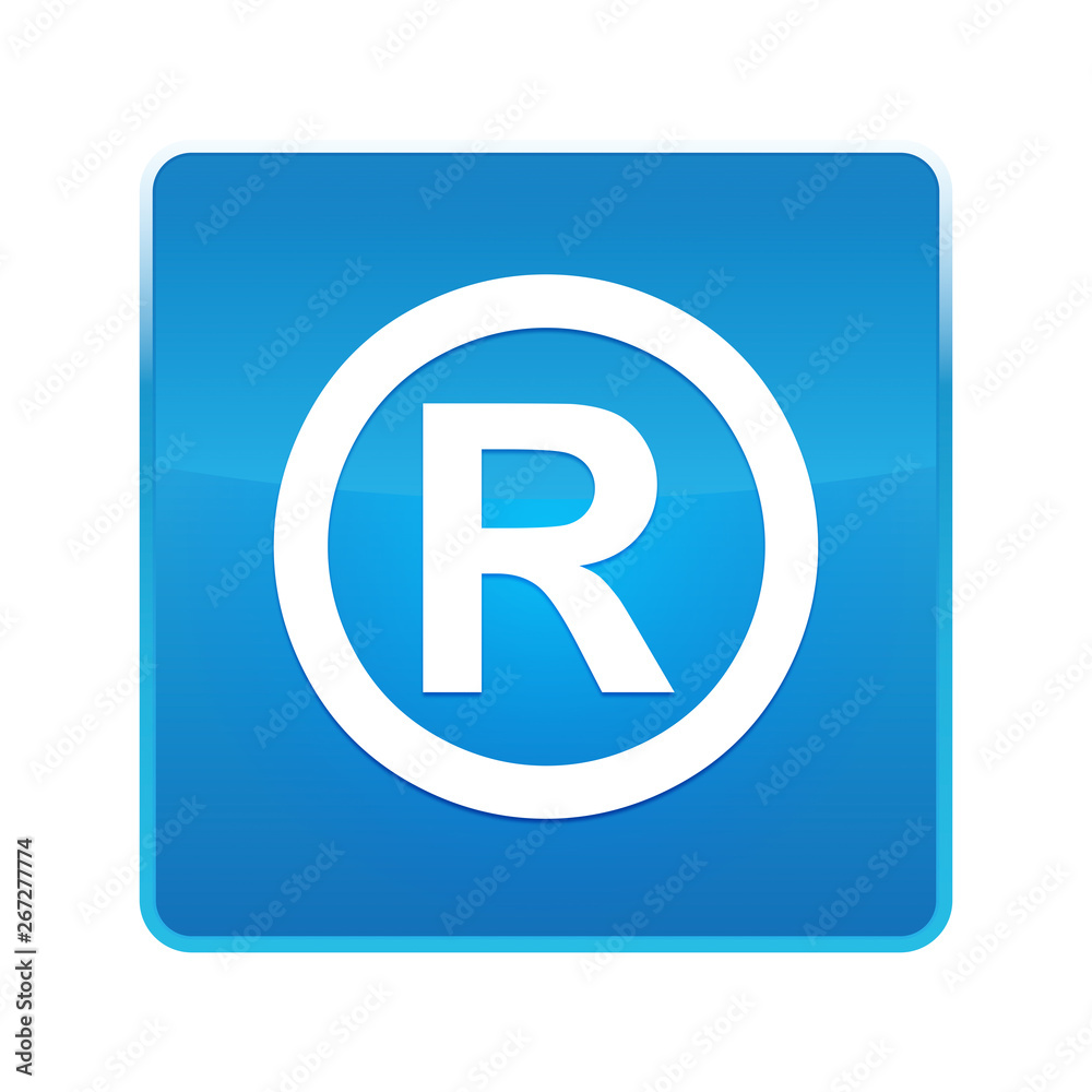 Registered symbol icon shiny blue square button Registered symbol icon shiny blue square button