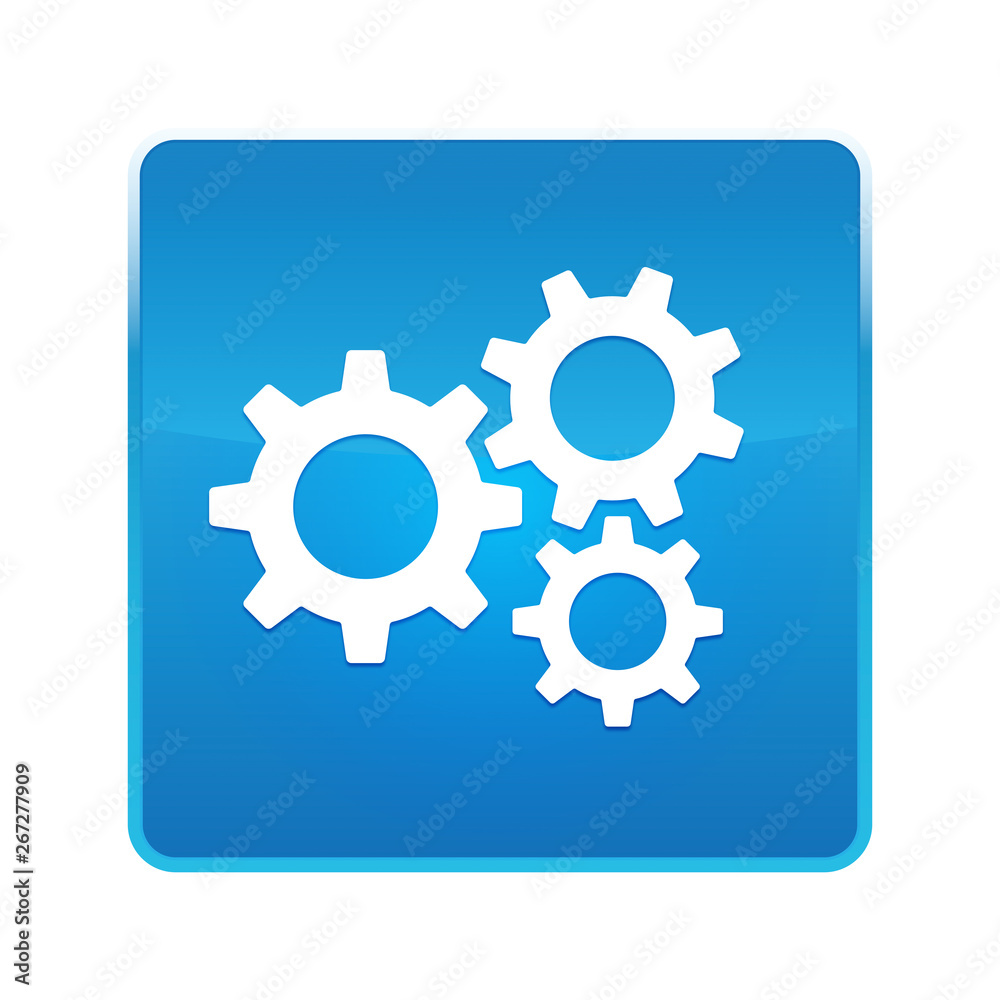 Settings gears icon shiny blue square button Settings gears icon shiny blue square button