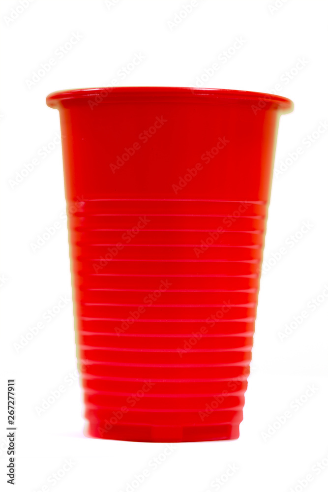 Red plastic cup on a white background Red plastic cup on a white background