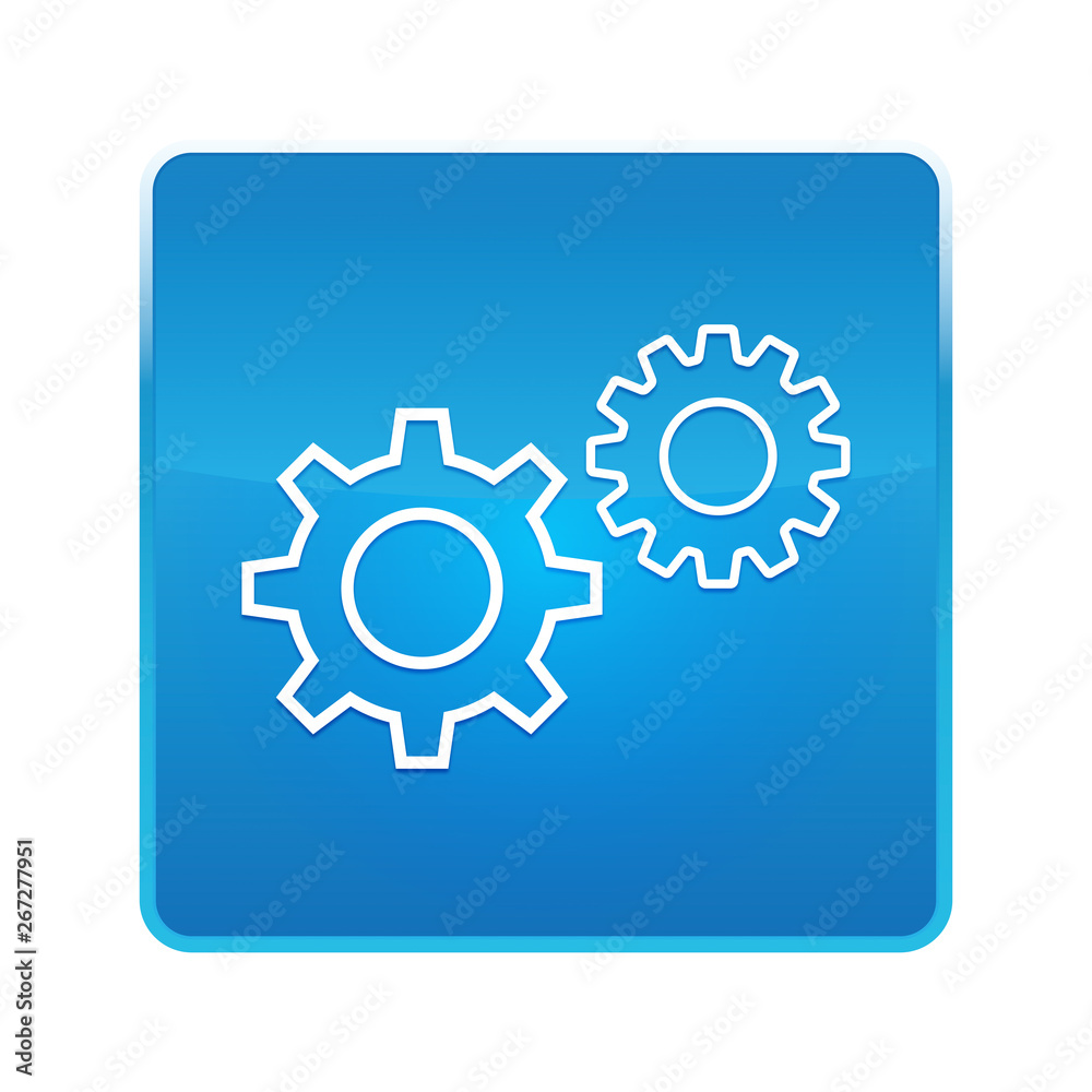 Settings process icon shiny blue square button Settings process icon shiny blue square button