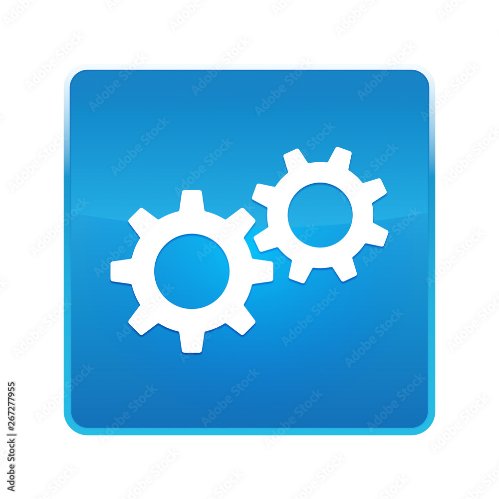 Settings process icon shiny blue square button Settings process icon shiny blue square button