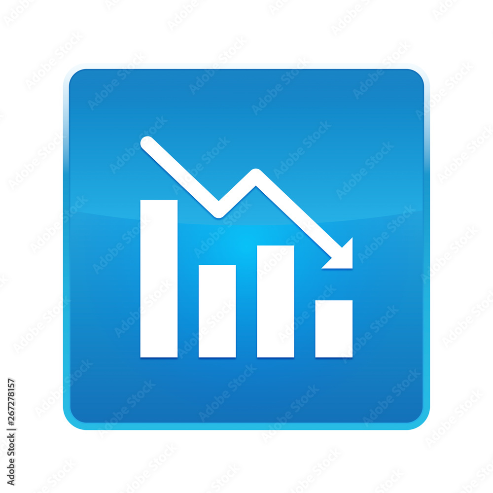 Statistics down icon shiny blue square button Statistics down icon shiny blue square button