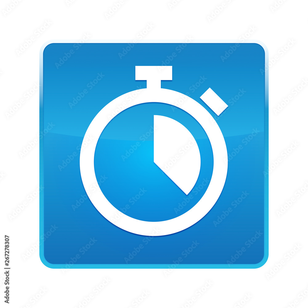 Stopwatch icon shiny blue square button Stopwatch icon shiny blue square button