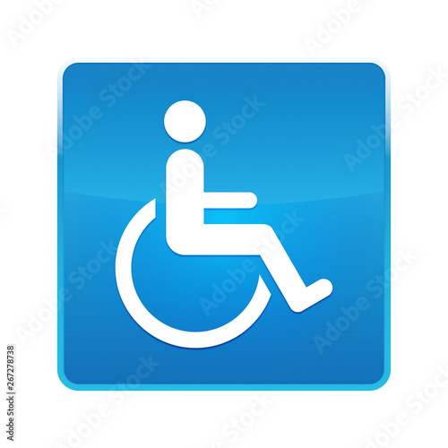 Wheelchair handicap icon shiny blue square button