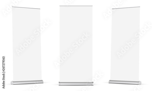 Set of roll up banners mockups isolated on white background. Vector illustration photo