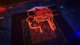 CPU on board with AI head symbol hologram display