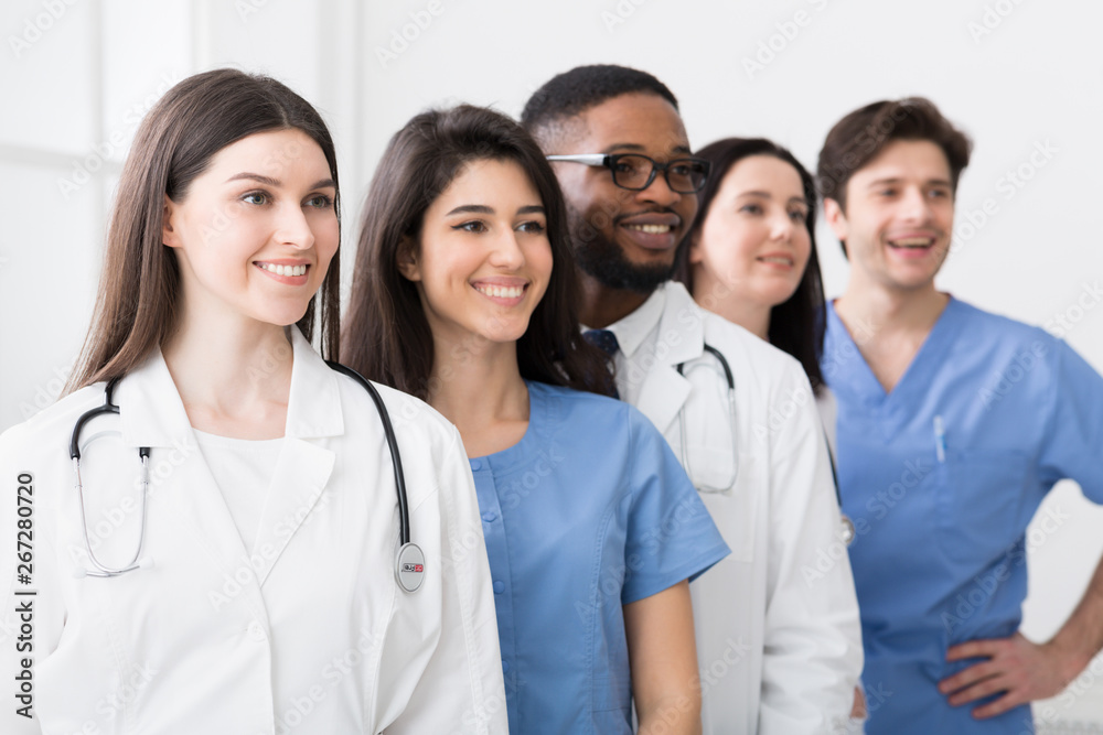 Team Of Medical Interns. Successful Practitioners In Hospital Team Of Medical Interns. Successful Practitioners In Hospital