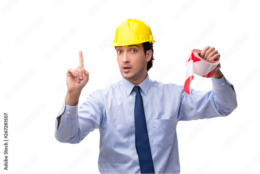 Young male architect isolated on white 