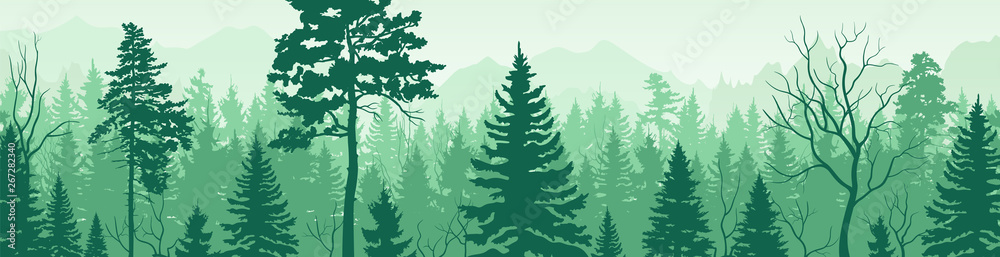 Background with   landscape. Mountains and forest. Tourism and travelling. Vector flat design