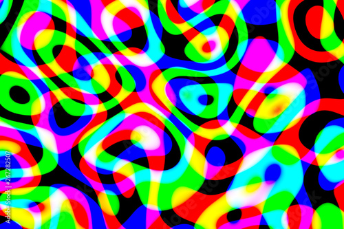 A computer generated abstract multicolored pattern on black background.