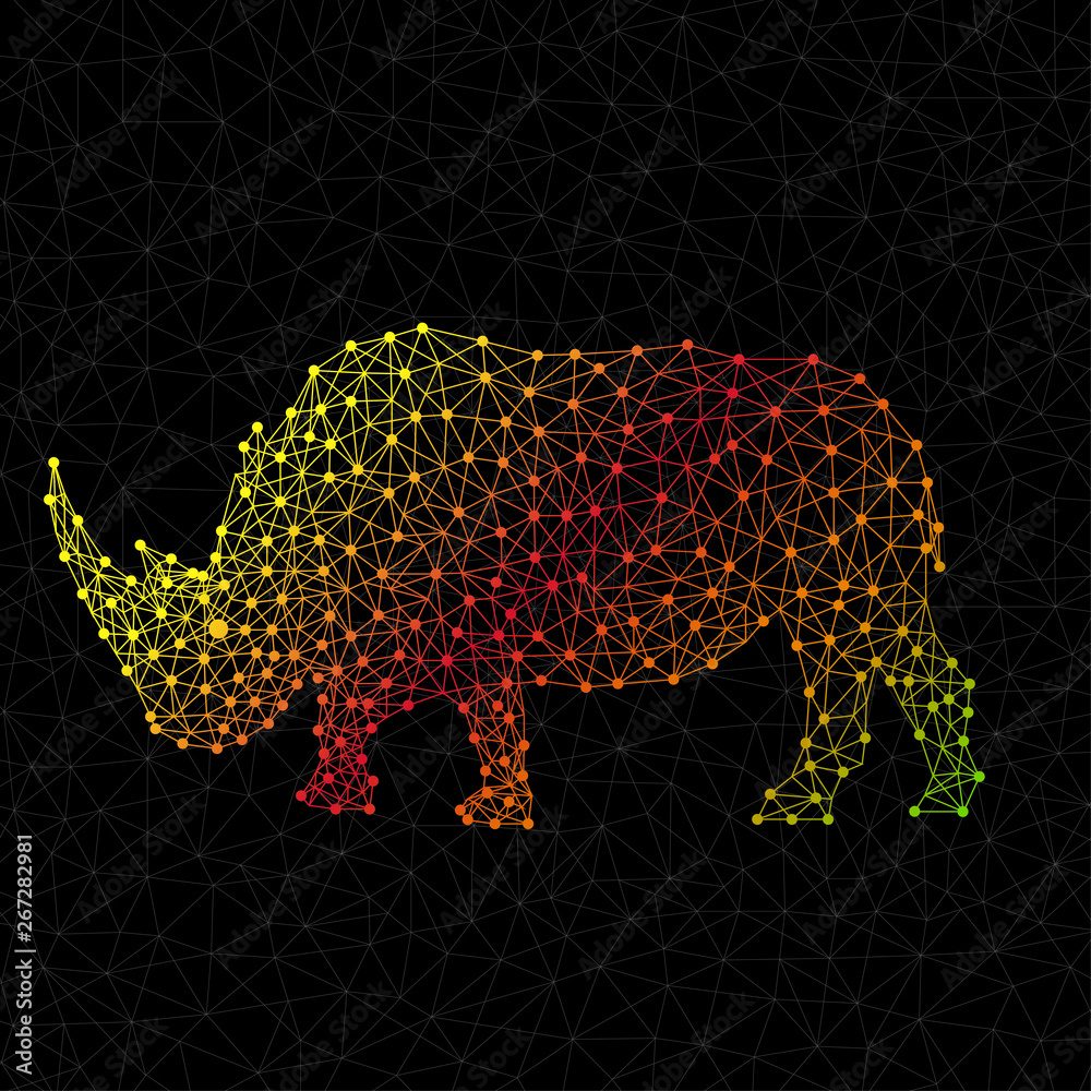 Abstract polygonal wireframe rhinoceros of points and lines Abstract polygonal wireframe rhinoceros of points and lines