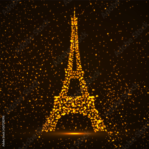 Abstract Eiffel Tower of glowing particles. Vector