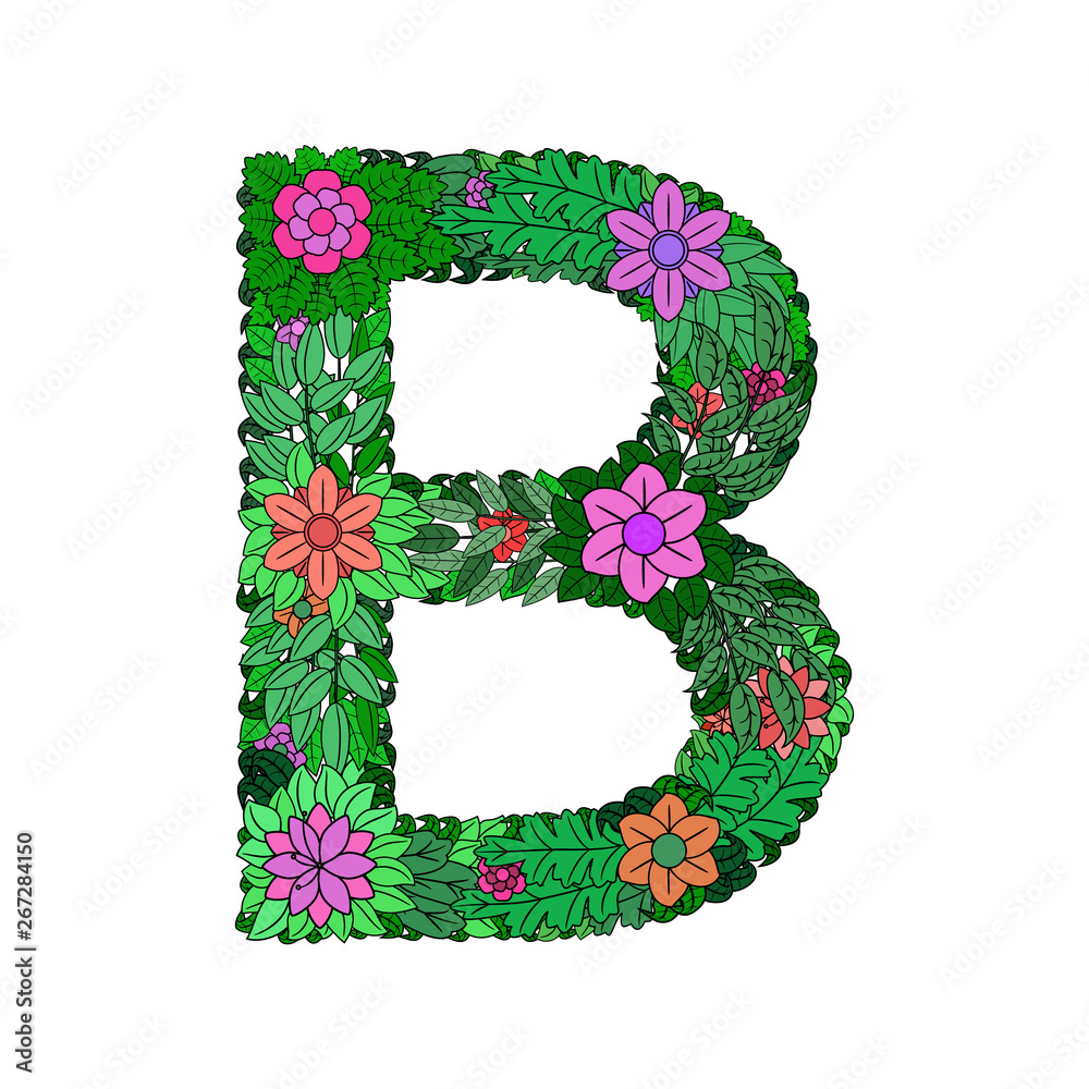The letter B - bright element of the colorful floral alphabet on a