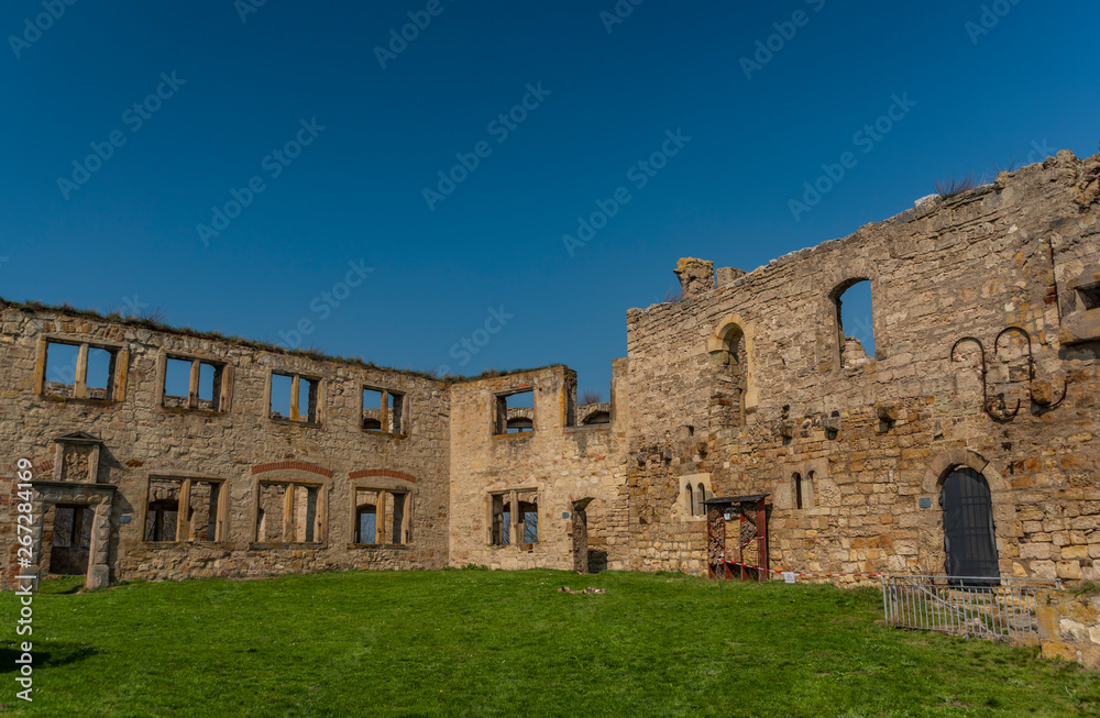 Interior of castle Gleichen in Germany with blue sky in spring time Interior of castle Gleichen in Germany with blue sky in spring time