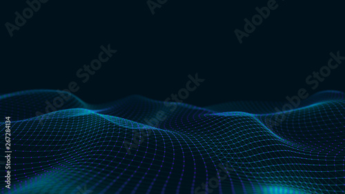 Wave of interlacing points and lines. Abstract background. Technological style for science.3d rendering.