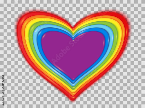 Rainbow multilayer tolerant luminous Valentine made of colorful candy on a transparent background. Congratulations on Valentine's day. Vector illustration.