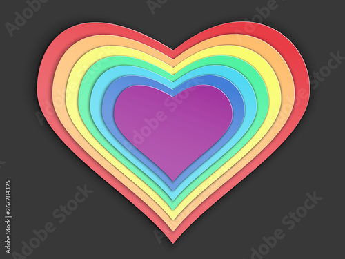Rainbow multi-layered Valentine made of multi-colored paper. Congratulations on Valentine's day. Vector illustration in papercut style.