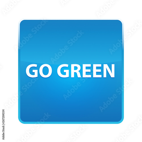 Go Green shiny blue square button