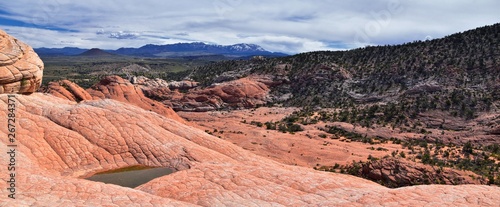 Views from the Lower Sand Cove trail to the Vortex formation, by Snow Canyon State Park in the Red Cliffs National Conservation Area, by Gunlock and Saint George, Utah, United States. 