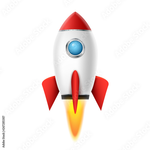 3d rocket space ship launch background. Realistic rocketship spaceship vector design. Shuttle creative icon