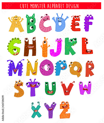 Cute monster alphabet letters design vector