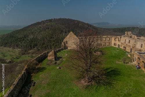 Castle Gleichen from tower in spring color sunny day