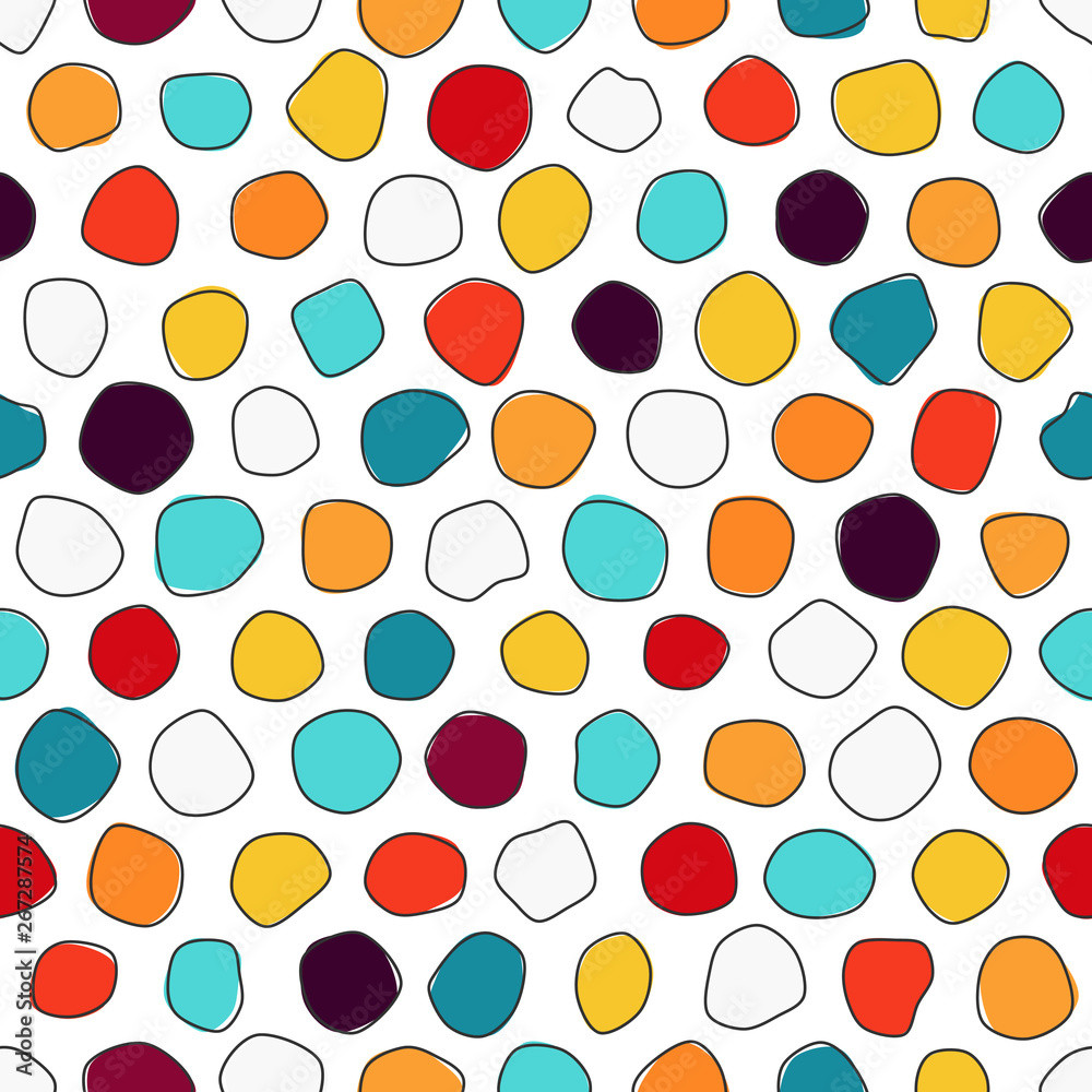 Multicolor blobs.  Childish background. Doodle style. Seamless pattern for boys and girls. 