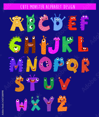 Monster letters cute typographic font design vector