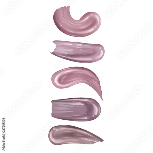 Set of collection of strokes of various shades of flesh colors isolated on white. Collection of Smears lipstick, elements of the design of advertising posters, leaflets for the promotion of cosmetics