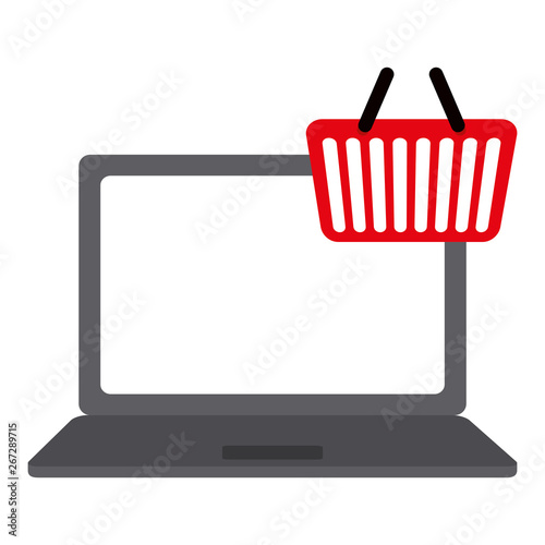 laptop computer with shopping basket