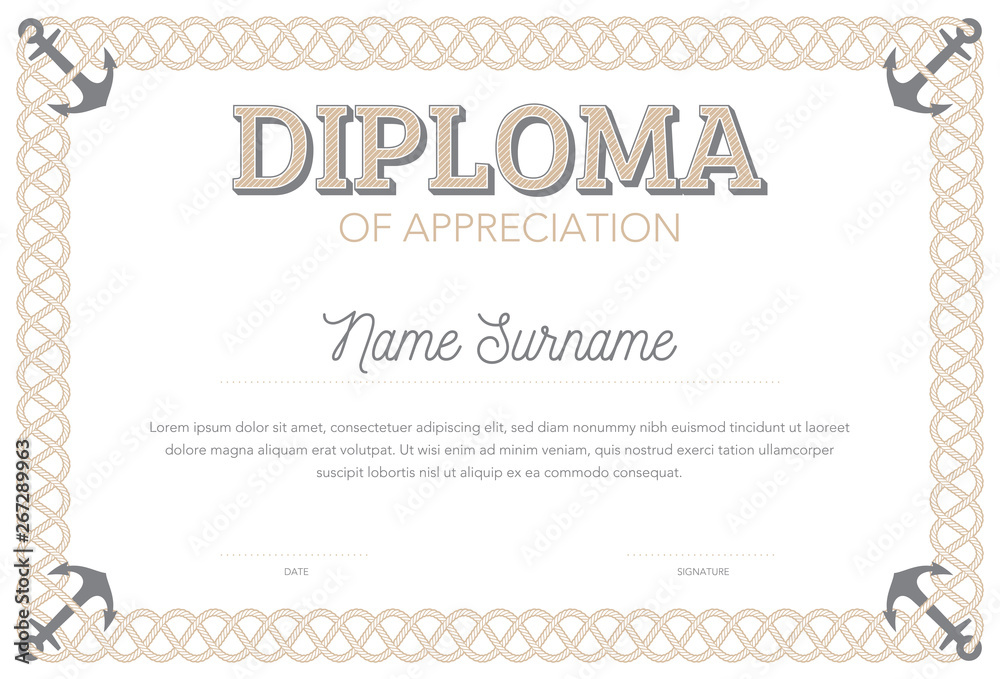 Vector format certificate template in classical style rope frame border ...