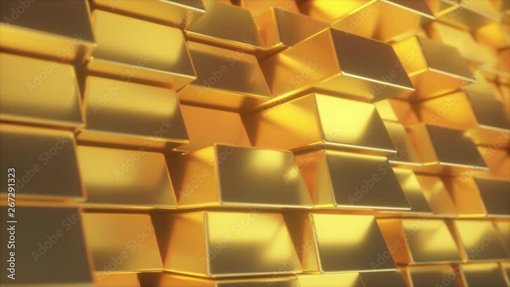 Beautiful abstract gold bars. The golden wall of blocks is moving. Seamless loop 4k cg 3d animation Beautiful abstract gold bars. The golden wall of blocks is moving. Seamless loop 4k cg 3d animation