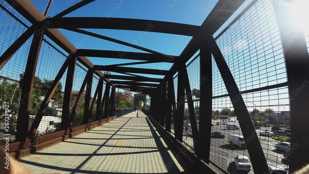 Bicycle Rider POV On Bike Path Truss Bridge- Fast Motion Bicycle Rider POV On Bike Path Truss Bridge- Fast Motion