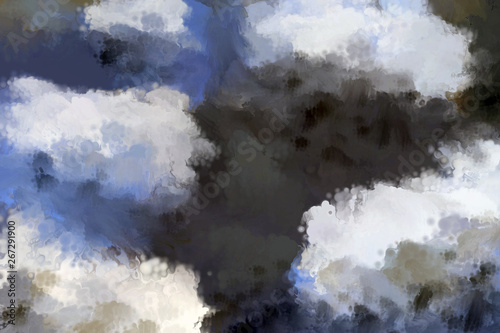 Abstract artistic textural illustration of a cloudy sky. Skyscape. Drawing paints. © LanaPo