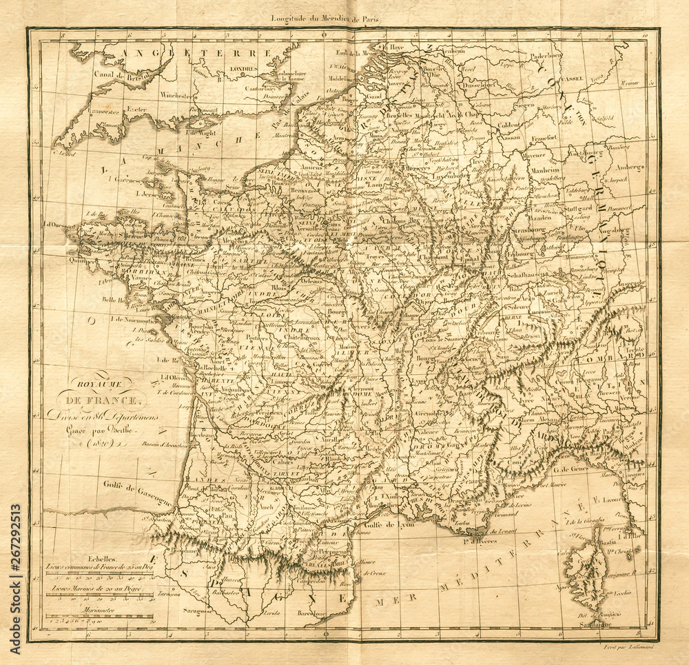 Vintage map of France. Old  Antique Stock Photo | Adobe Stock