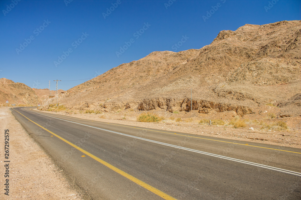 country side empty car road in desert dry rocks sand stone outdoor environment, driving and transportation object   