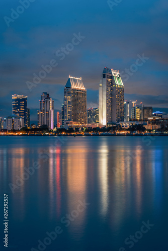 View of the downtown San Diego skyline at night, from Coronado, California © jonbilous