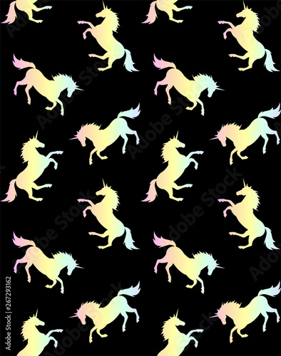seamless vector unicorn pastel gradient silhouette pattern isolated on black  © Sweta