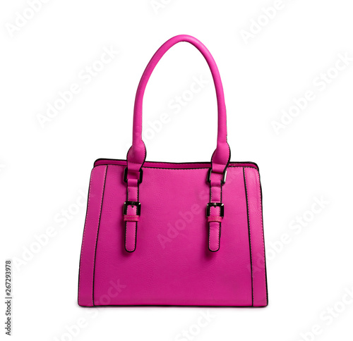 Magenta female leather bag isolated on white background.