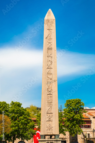 Fototapeta Obelisk of Theodosius (Dikilitas) with hieroglyphs in Sultanahmet Square, Istanbul, Turkey