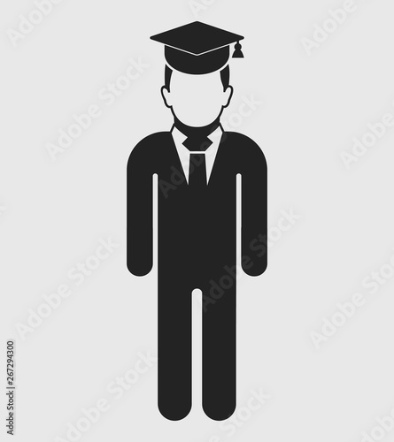 Graduate Student Icon. Standing male symbol on gray background. Flat style vector EPS.