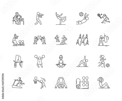 Activities centre line icons, linear signs, vector set, outline concept illustration