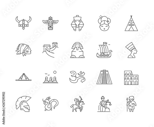 Ancient civilization line icons, linear signs, vector set, outline concept illustration