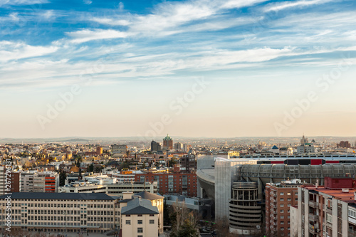 View of the Madrid city skyline at dusk