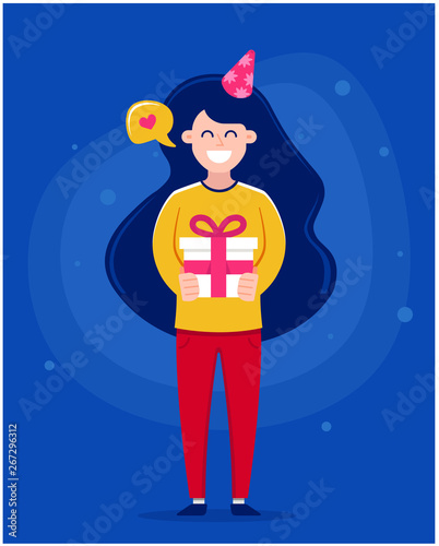 girl in full growth gives a gift to your loved one. celebrates birthday character vector