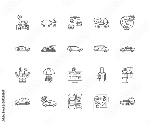 Auto dealer line icons, linear signs, vector set, outline concept illustration