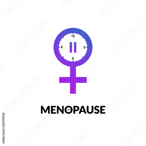 Menopause icon awareness. Woman fertility age clock menstrual period logo