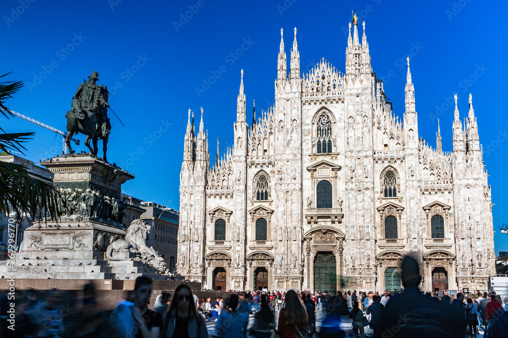 Milan Piazza Duomo Dome Square with People in Spring Season Duomo Gothic Cathedral in Milan,Italy