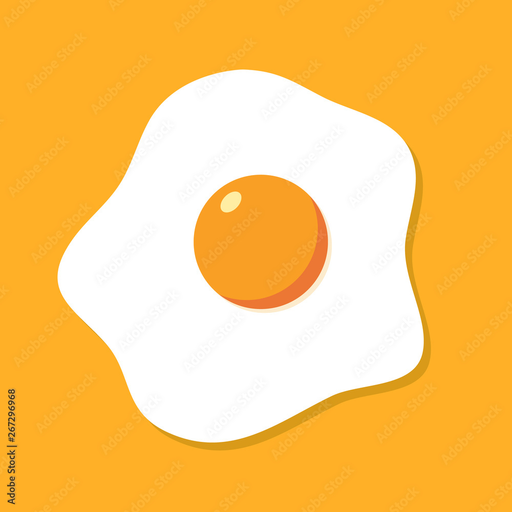 Fried egg breakfast cartoon icon isolated. Flat omelet meal yolk logo shape symbol design Fried egg breakfast cartoon icon isolated. Flat omelet meal yolk logo shape symbol design